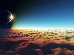 sun, eclipse, Sky, clouds