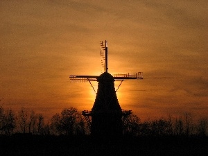 west, sun, Windmill