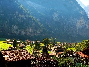 Switzerland, Lauterbrunnen, Mountains, Houses