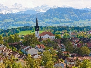 Switzerland, mountains, Town, ##