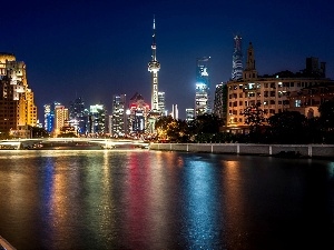 Szanghai, China, Town, Night