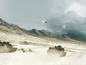 tanks, Planes, Mountains, Desert