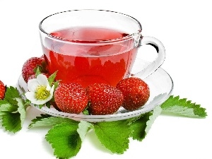 Flowers, tea, strawberries