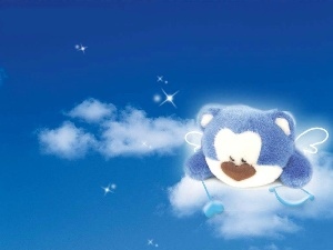 teddy bear, clouds, winged