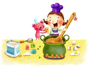 Teddy Bear, cooking, Kid