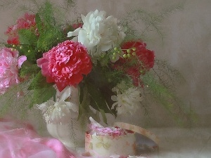 textile, bowl, color, Peonies