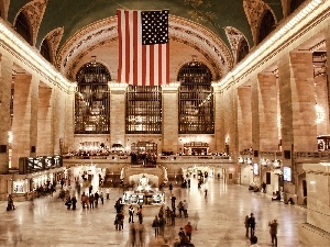 The United States, flag, station, hall