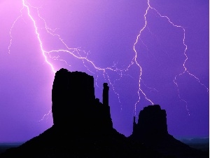 Storm, thunderbolt, rocks