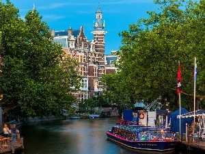 Town, Ship, Amsterdam, River