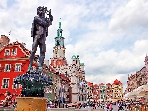 Pozna?, Statue of Apollo, fountain, Poland, town hall