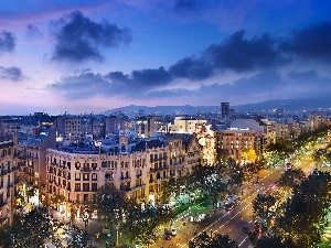 town, panorama, Barcelona, Spain