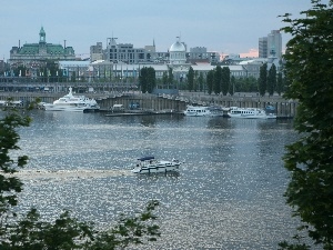 town, Motor boat, panorama