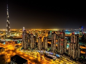 Town, panorama, Dubaj, nigh