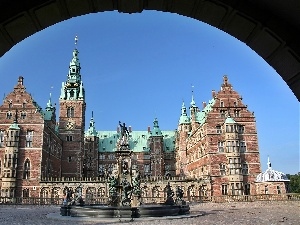 Town, fountain, Castle, Hillerod, Frederiksborg