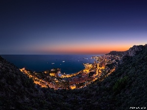 Town, illuminated, Monaco, Night