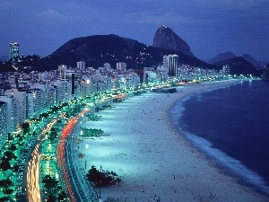 Town, Beaches, Coast, Night, sea