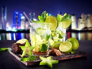 town, panorama, drinks, Night, Mojito