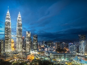 Night, Town, Malaysia, Petronas Towers, Kuala Lumpur