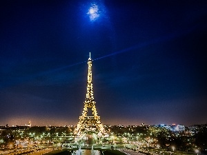 Town, Eiffel Tower, France, night, Paris