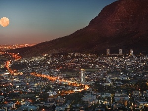 Night, Town, South Africa, mountains, Cape Town