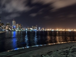 Palms, Town, Night, South Africa, Ocean, Durban
