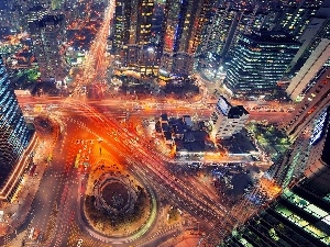 town, panorama, Seul, night