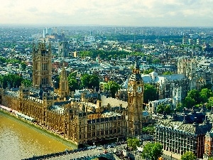 town, panorama, Palace of Westminster, London