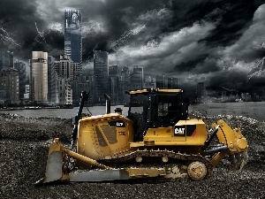 tracks, bulldozer, Town, dark