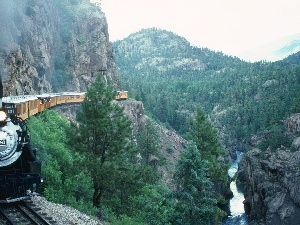 rocks, Train, Mountains