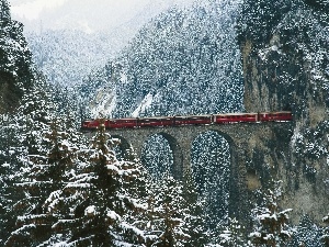 Train, tunnel, Mountains, winter, forest