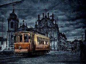 tram, antique, old, Town