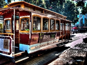 tram, urban, Street, Houses