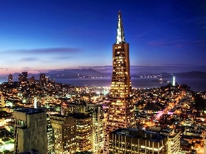 Transamerica, Francisco, night, panorama, Pyramid, San