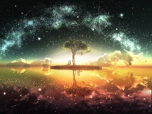 trees, star, fantasy, Sky