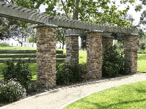 trees, Park, Brick, viewes, column