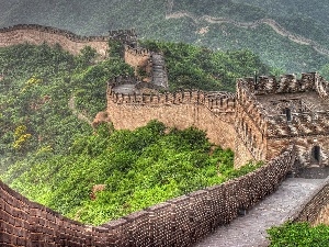 trees, wall, Chinese, Buldings, viewes, large