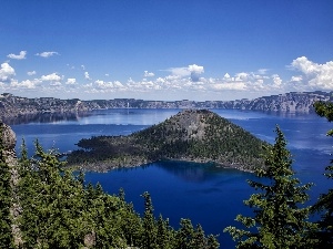 trees, Island, Mountains, Canada, viewes, lake