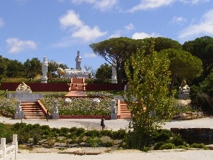 trees, temple, Park, viewes, statues