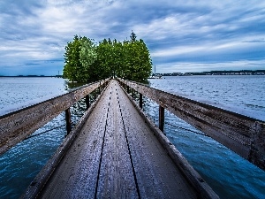 trees, Island, Platform, viewes, lake