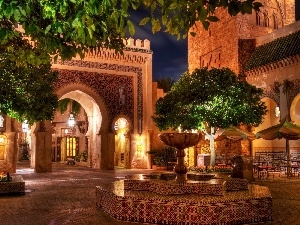 trees, fountain, Restaurant, viewes, cafe