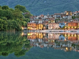 trees, Italy, sea, Town, viewes, Mergozzo