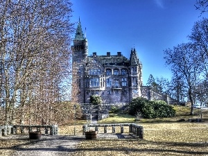 trees, Castle, Sweden, viewes, Telleborg