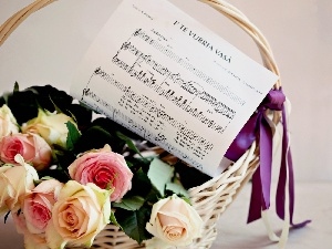 basket, Tunes, roses