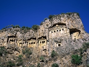 Turkey, Dalyan, tombs, bed-rock