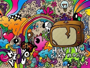TV, graphics, birthday, Coloured