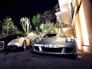 Two cars, Porsche Carrera Veyron, Cactus