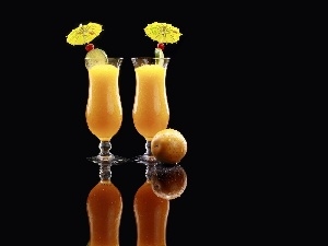 umbrellas, Orange, glasses, juice