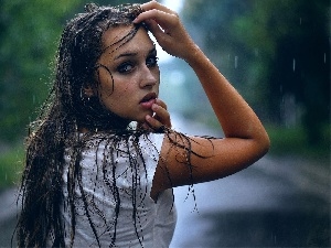 make-up, Hair, Rain, Women, The look, wet