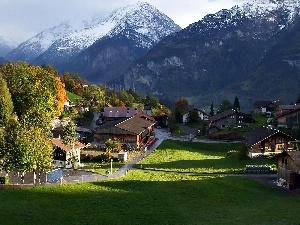 village, ligh, sun, luminosity, flash, Mountains, Alps, shadow, Valley
