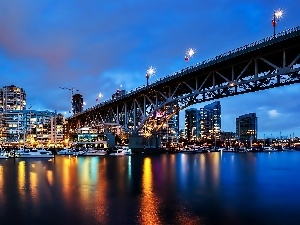 Vancouver, Fraser, bridge, skyscraper, night, River